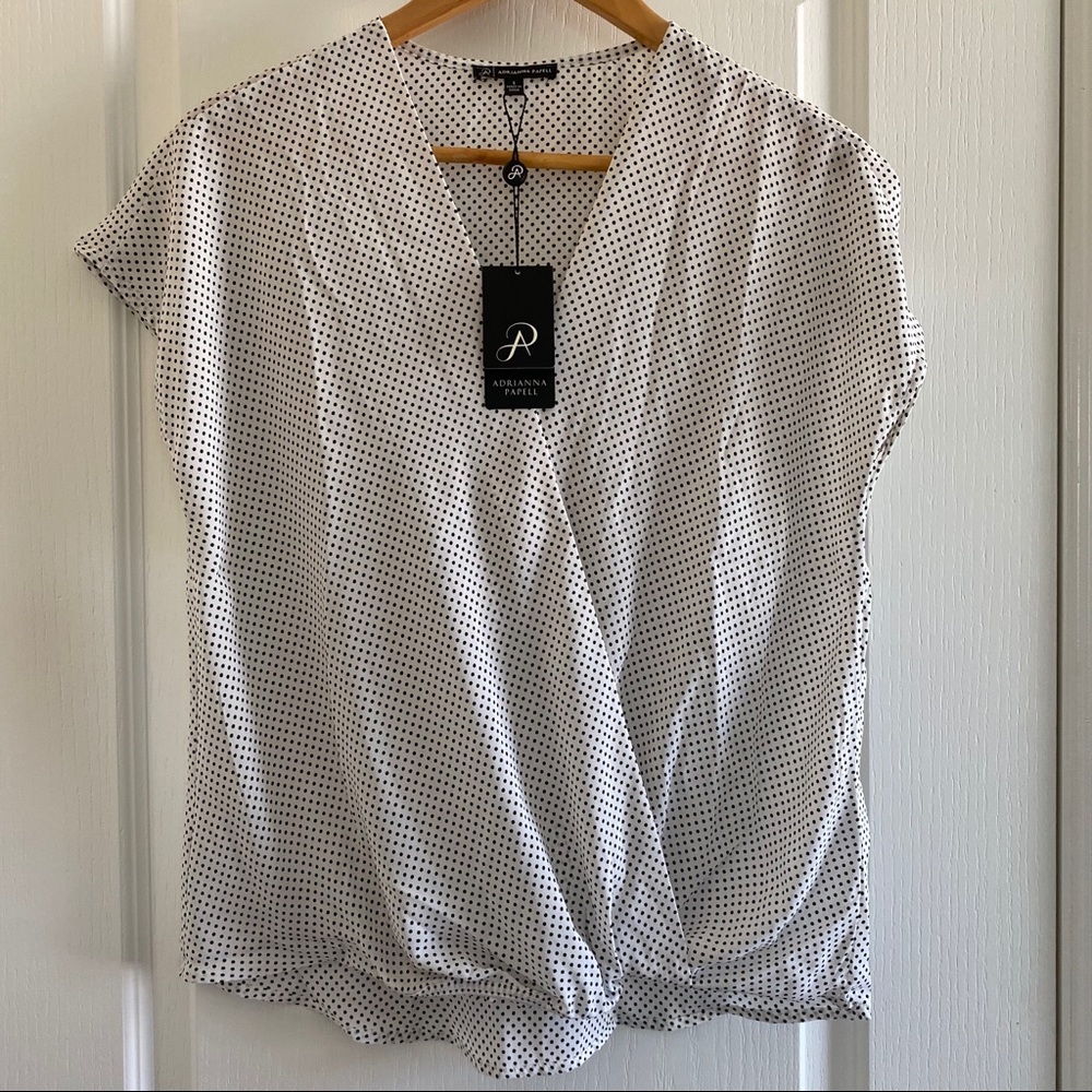 ADRIANNA PAPELL WRAP FRONT BLOUSE POLK A DOT SMALL